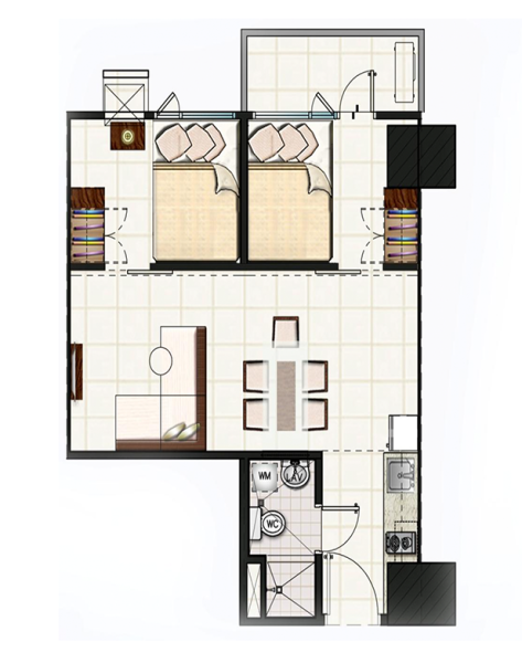 2-Bedroom with Balcony (Tower 3 only)